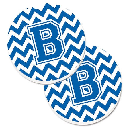 Carolines Treasures Letter B Chevron Blue and White  Cup Holder Car Coaster, PK2 CJ1056-BCARC