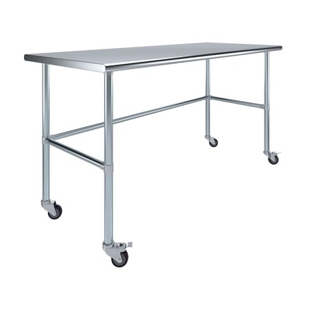 Amgood 30in D x 72in L Stainless Steel Open Base Table, 3in Casters AMG WT-3072-RCB-WHEELS-Z