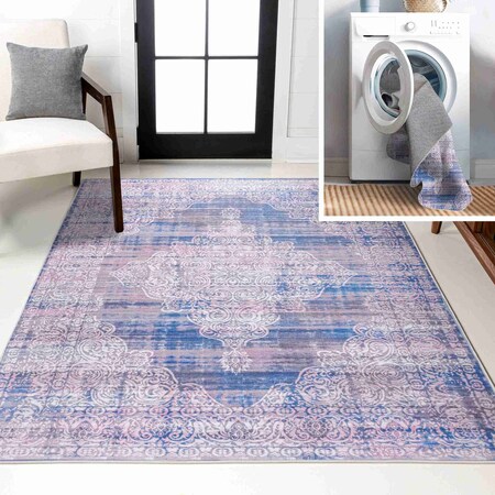 Jonathan Y Regis Bohemian Medallion Machine-Washable Blue 4 ft. x 6 ft. Area Rug WSH107A-4