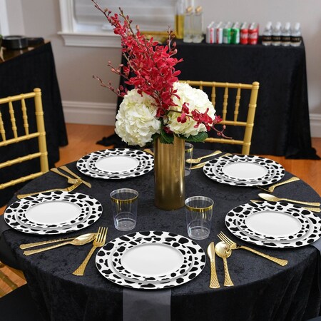 Smarty Had A Party 7.5" White w/Black Dalmatian Spots Round Dispos. Plastic Appetizer/Salad Plates (120 Plates), 120PK 957BG-CASE