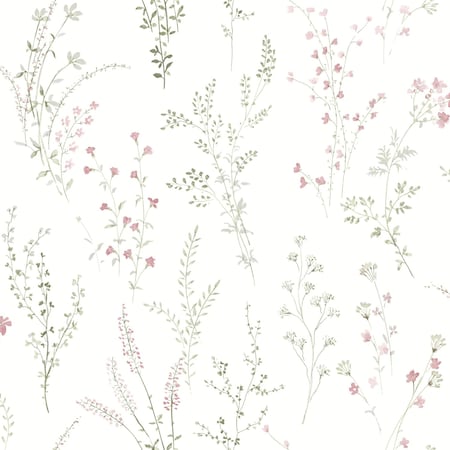 York Wallcoverings Wildflower Sprigs Pink and Green Wallpaper FH4028