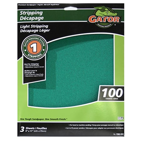 Gator Finishing 7262 9 x 11 in. 100 Grit Sandpaper Sheet, 3PK 187571