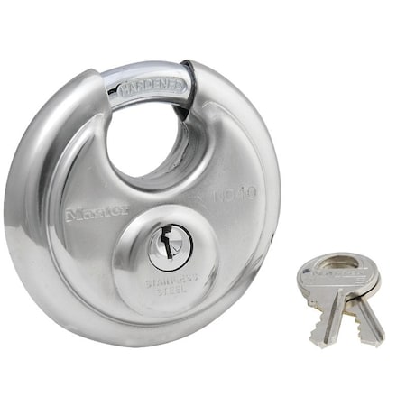 Master Lock Padlock, Keyed Different Key, Shrouded Shackle, 3/8 in Dia Shackle, Steel Shackle, Stainless Steel Body 40D