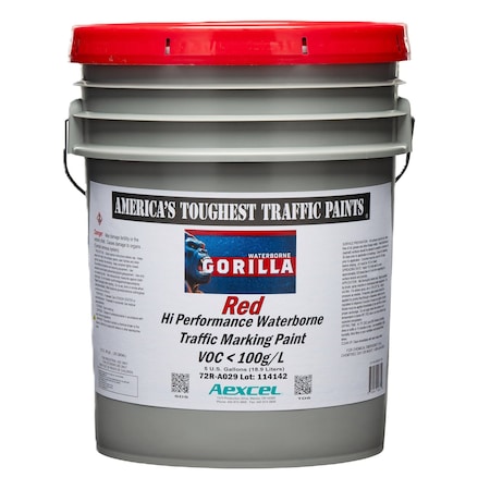 Aexcel Gorilla High-Performance Traffic & Zone Marking Paint, Water-based Acrylic Latex, Red, 5-Gallon 72R-A029F03