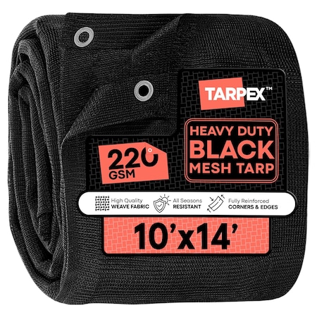 Tarpex Heavy Duty Mesh Tarp, 10 ft x 14 ft, 220 GSM, Black, Polyethylene BMT-TA-1014
