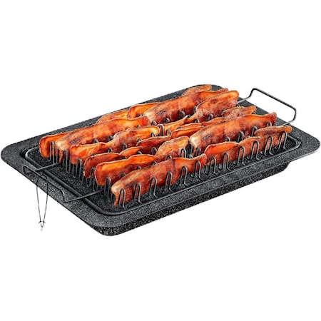 Bakken-Swiss Bacon Tray 2-Piece Set, Marble Coating, Durable Non-Stick Black Stone Tray with Carbon Steel Rack BKBACN44