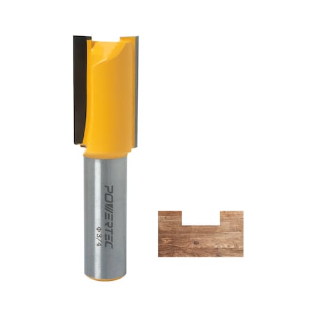 Powertec Straight Router Bit, 3/4in Cutting Diameter, 1/2in Shank, 1-1/4in Depth & 2-3/4in Overall Length 73046N