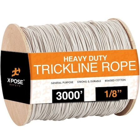 Xpose Safety White Unglazed Trickline Rope, 3,000 ft x 1/8 In Theatrical Tie Line Heavy Duty Spool WTL-3000-X