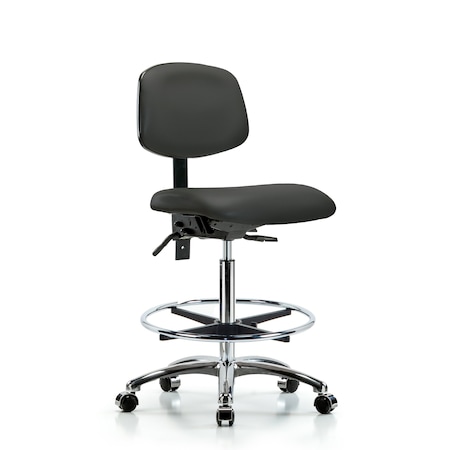 Blue Ridge Ergonomics Chair, Vin, Hi Bench, Chr Tilt CF Cast, Gry, No Arms, 26" to 35-1/2" Height, Charcoal BR-VHBCH-CR-T1-A0-CF-CC-8605