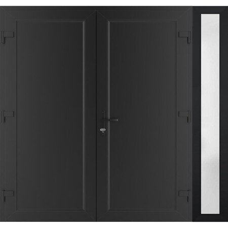 Vdomdoors Front Exterior Prehung Metal-Plastic Double Doors / MANUX 8111 Matte Black / Sidelite Exterior Wind MANUX8111DEXD-BLK-LH-W72+12xH80