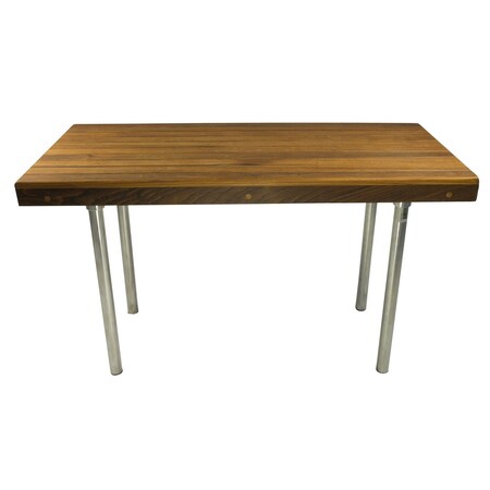 Homeroots 18" X 25" Brown Teak And Stainless Steel Rectangular Shower Bench 549380
