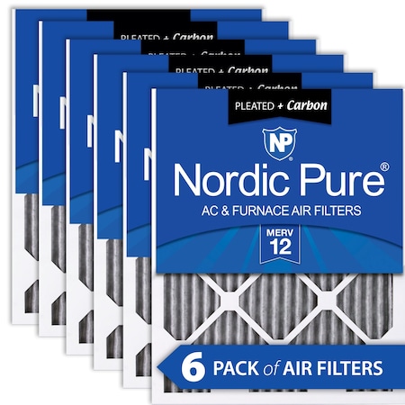 Nordic Pure 12x24x1 Plus Carbon Pleated Air Filter, High Capacity, MERV 12, 6 PK 12x24x1PM12C-6
