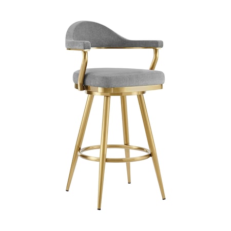 Armen Living Justin 26in Swivel Counter Stool with Gold Brushed Stainless Steel and Anchor Gray Fabric LCJTBABGLAGRY26