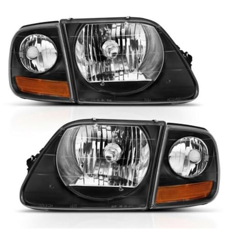 Kento Gear Black Euro Headlights with LED Parking Lights for 1997-2003 Ford F-150 KE1847991