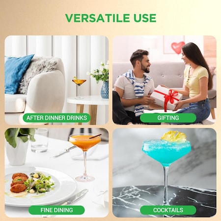 Nutrichef 4 Piece Crystal Martini Glasses, 10 Oz Crystal Clear Stemmed Cocktail Glass, Dishwasher Safe NCGLMT42