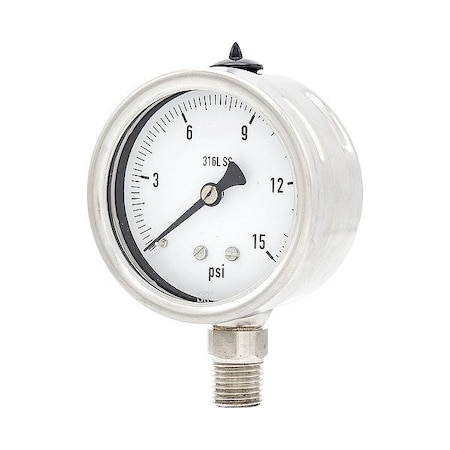 Zoro Select Pressure Gauge, 1/4 in NPT, Bottom Location PRO-311D-254B