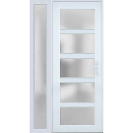Vdomdoors Front Exterior Prehung FiberGlass Door Frosted Glass / Manux 8002 White Silk / Sidelight Exterior W MANUX8002EXD-WS-W30+16 x H80-LH