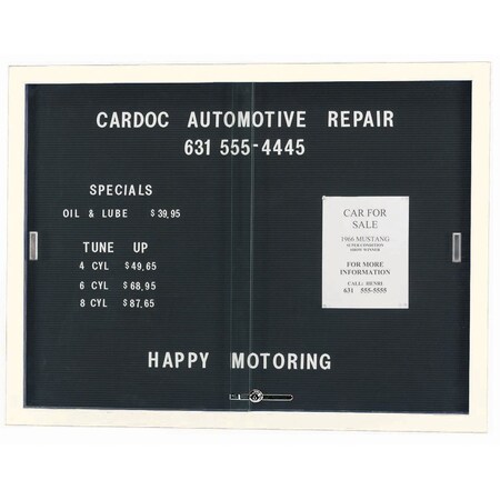 Aarco Enclosed Directory Board w/ Al Frame Sliding Doors, Black Felt, Powder Coated White, 36''Hx48''W SDC3648W
