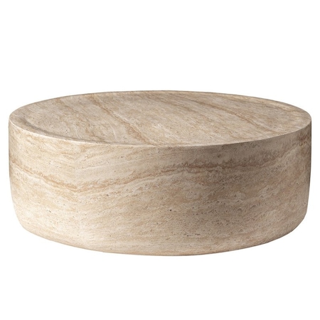 Leisuremod Sandy 32 in Round Fiberstone Coffee Table, Travertine Finish, Weatherproof, Fully Assembled SCT32TR