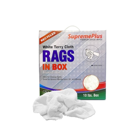 Supremeplus Recycled White Terry Towel Cleaning Rags, 10 lbs. Compressed Box SP-7644