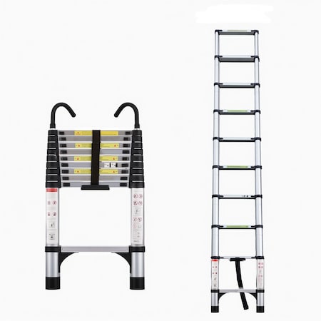 Edendirect 9.5 ft. Telescoping Aluminum Button Extension Ladder with Triangle Stabilizer and Hooks, 330 lbs. IR-W2717P187988