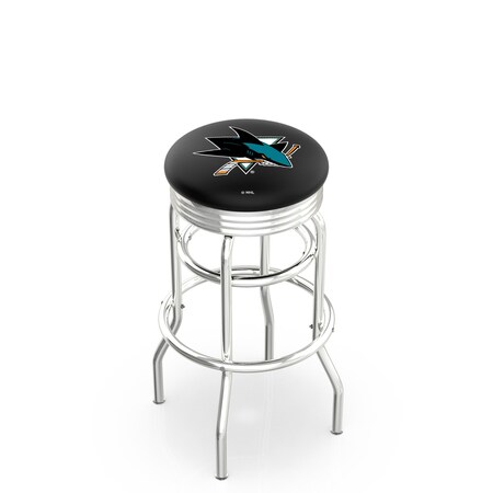 Holland Bar Stool Co 25" Chrome 2-Ring San Jose Sharks Swivel Bar Stool, Accent Ring L7C3C25SJShar