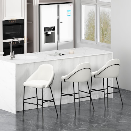 Manhattan Comfort Gracie Barstool in White and Black - Set of 3 3-BS022-BWH