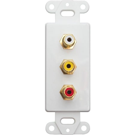 Cable Wholesale Decora Wall Plate Insert, White, 3 RCA Couplers (Red/White/Yellow), RCA Female 301-3000