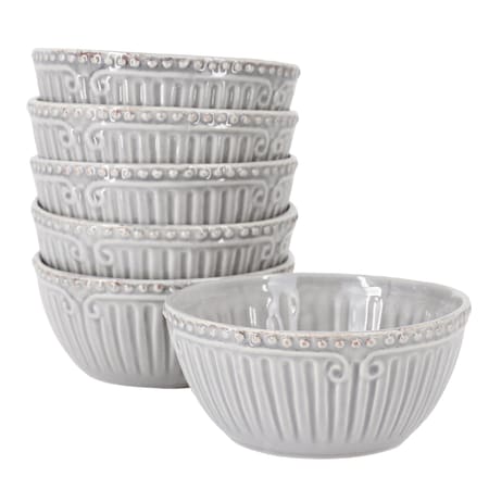 Modern Southern Home Capri 6 Piece 6 Inch Stoneware Embossed Cereal Bowl Set in Grey 114417.01