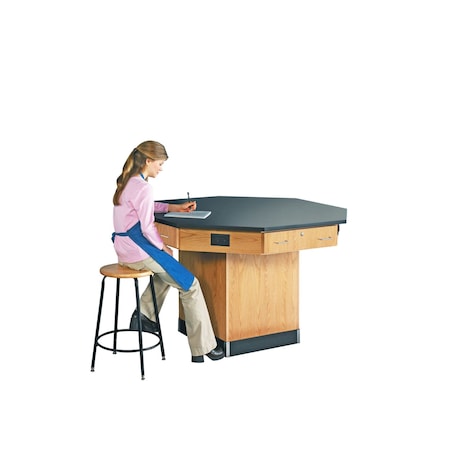Diversified Spaces Octagon Workstation, Oak, Wood Frame, 62 in W, Black/Red 1616KF