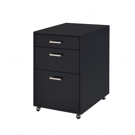 Homeroots 28" Black Wood And Metal Three Drawers Filing Cabinet 286625