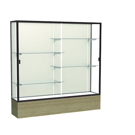 Ghent 72''H x 72''W x 16''D Reliant Driftwood Oak Display Case w/ Fabric Back & Dark Bronze Frame 2076PB-BZ-DK