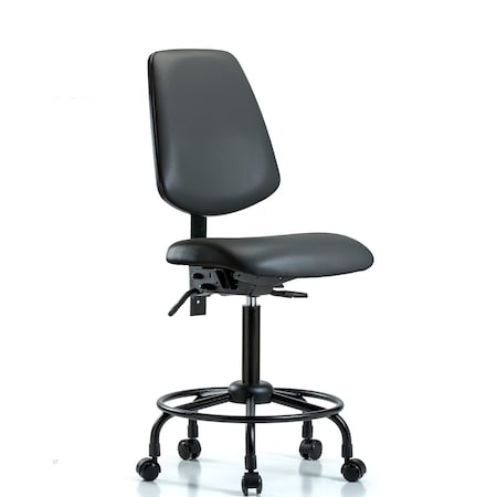 Blue Ridge Ergonomics Vinyl Chair, Med Bench, Round Tube Base, Med Back, Casters, Carbon BR-VMBCH-MB-RT-T0-A0-RC-8823