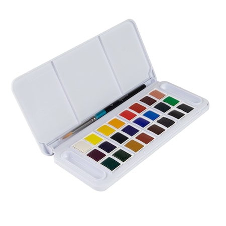 Daler-Rowney Aquafine Watercolor Paint Half Pan Travel Set, Assorted Colors, 24-Piece Set D131900102