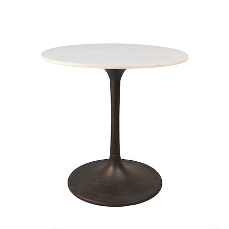 Homeroots 30" White And Black Rounded Marble And Iron Pedestal Base Dining Table 517847