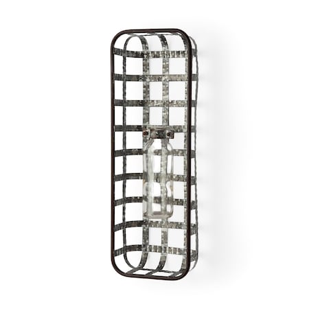 Homeroots 17" Black And Clear Glass Bottle And Metal Wall Vase 608649