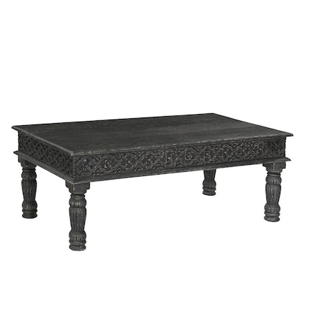 Homeroots 51" Black Solid Wood Distressed Coffee Table 521938