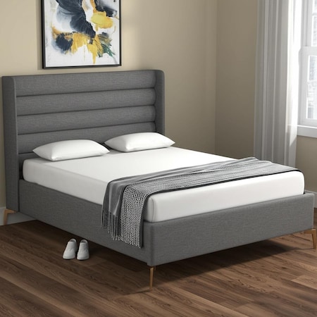 Homeroots Gray Linen Upholstered King Bed Frame 544818