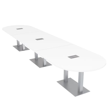 Skutchi Designs Racetrack Conference Table With Power Unit, 48 in W, 192 in L, White HAR-RAC-48X192-DOU-W960-ESIL
