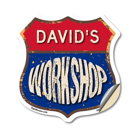 Signmission David's Workshop, 12 Inch X 12 Inch, Vinyl Decal SHI-D-12-489-DAVID