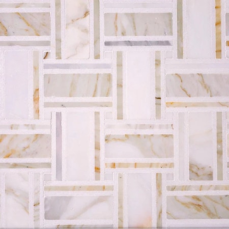 Apollo Tile Serena 12x12 White Gray Calacatta Gold, Thassos Mosaic Basketweave Wall and Floor Tile, 5PK APLTSC88B33A