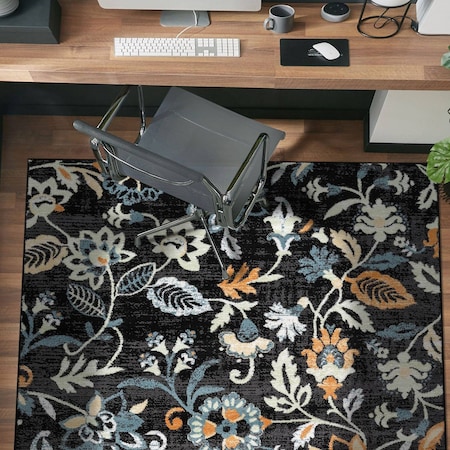 World Rug Gallery Vine Floral Area Rug 4 ft x 6 ft Black WR145BLACK4X6