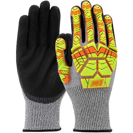 G-Tek Seamless Knit PolyKor Blended Glove w/Hi-Vis Impact Protection and Nitrile Double-Dip MicroSurface 24508