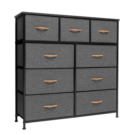 Homeroots 39" Gray and White Steel and Fabric Nine Drawer Triple Dresser 484700