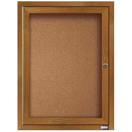 Aarco Enclosed Natural Pebble Grain Cork Bulletin Board w/ Oak Wood Look Finish Al Frame, 24''Hx18''W DCCO2418R