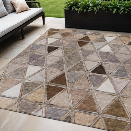 Homeroots 5' X 8' Brown Beige And Khaki Geometric Washable Indoor Outdoor Area Rug 583017
