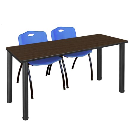 Regency Kee Training Table W/ 2 M Stack Chairs, 72 in W, 24 in L, Neo Walnut MT7224NWBPBK47BE