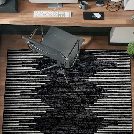 World Rug Gallery Bohemian Stripe Stain Resistant Area Rug 6 ft 6 in x 6 ft 6 in Square Black 385BLACK6SQ