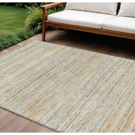 Homeroots 8' X 10' Sage Striped Washable Indoor Outdoor Area Rug 607977