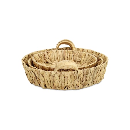 Homeroots Set of Three Natural Water Hyacinth Round Basket Trays 571501